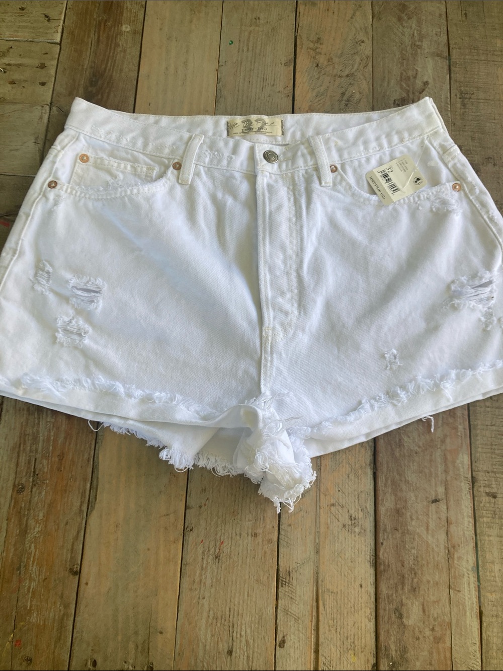 We The Free White Distressed Denim Shorts